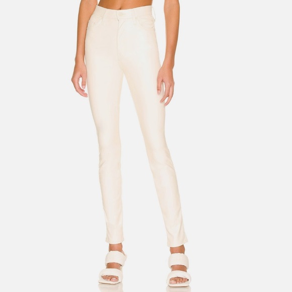 MOTHER Pants - MOTHER Faux Leather The Super Swooner Wax On, Wax Off Egret Beige 27